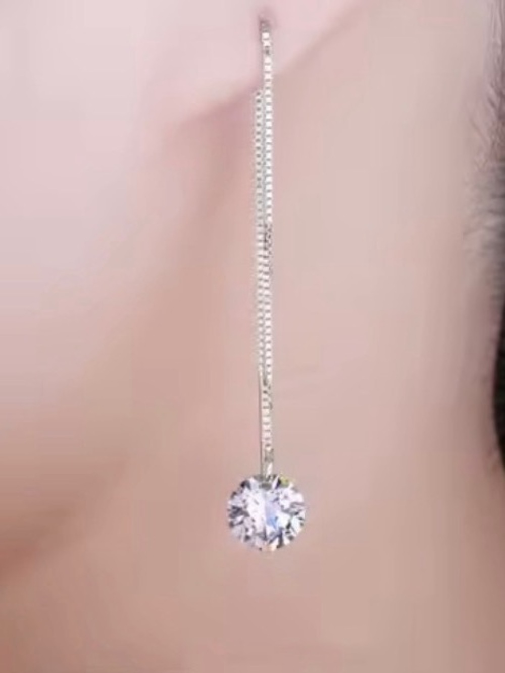 Italian Luxury Sterling Silver Clear Cubic Zirconia Threader Drop Earrings NWOT - Picture 3 of 5
